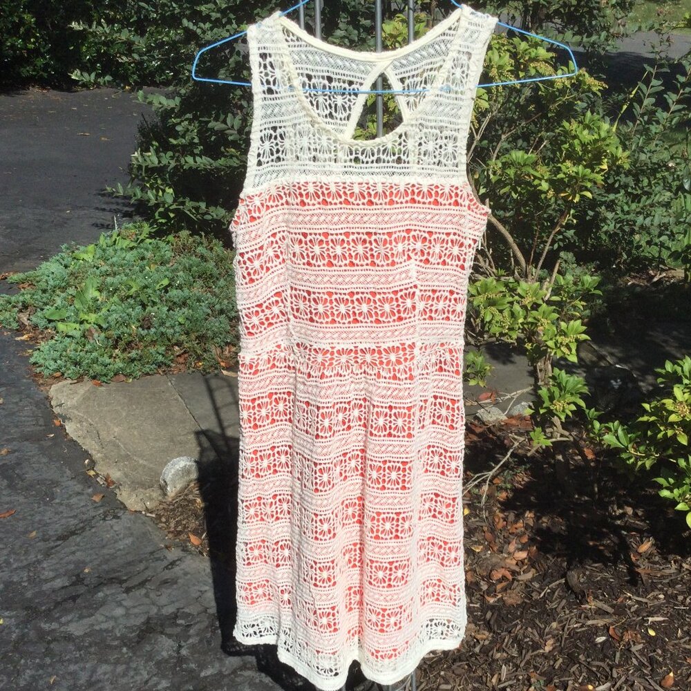 Maison Jules White Lace Over Red Midi Dress